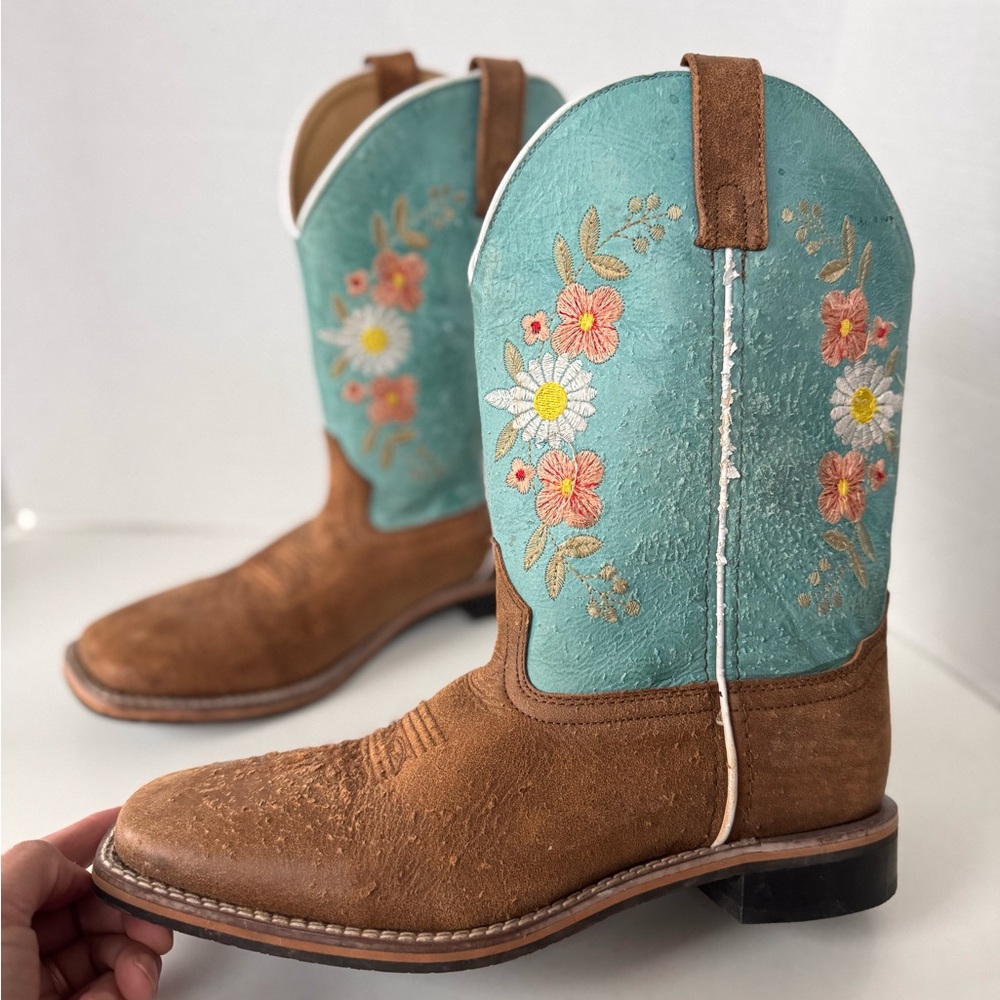 Smoky Mountain Teal & Brown Western Cowgirl Distressed Floral Boots Women’s 8.5